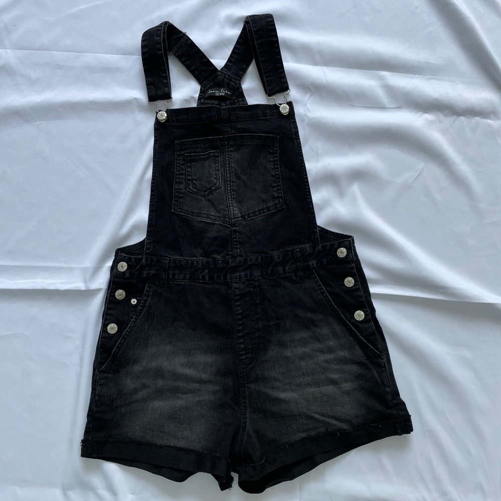Girls Black Denim Overalls